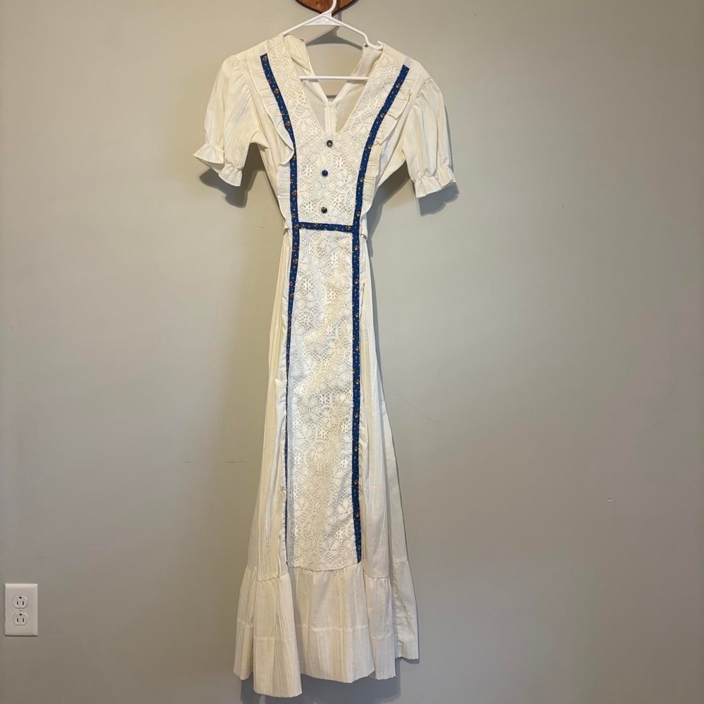 Vintage 1970s JCPenney White and Blue Floral Prarie Dress